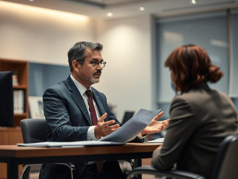 Advogado explicando prescrição e decadência no Direito Civil para grupo diversificado de clientes em escritório jurídico.