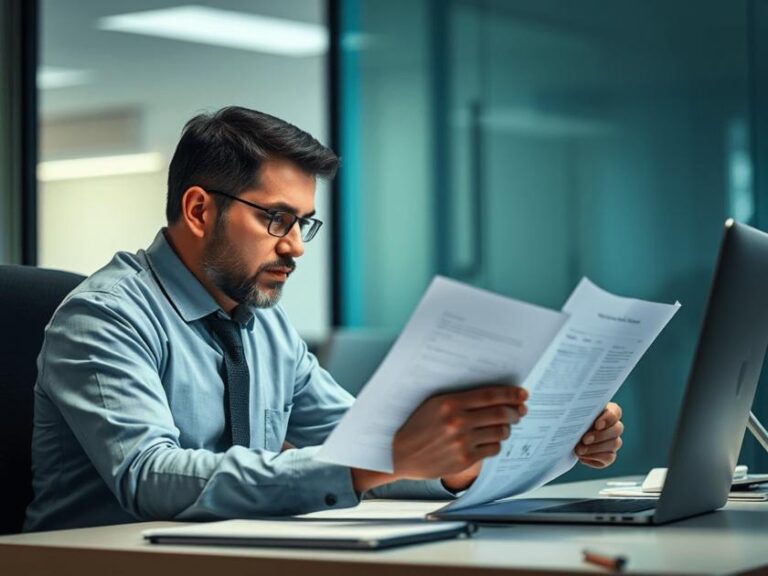 Advogado examinando documentos com cliente preocupado sobre fraudes em e-commerce, soluções jurídicas claras e precisas.
