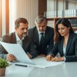 Cliente consultando documentos de trabalho com advogado em escritório jurídico moderno para comprovar tempo de serviço no INSS.