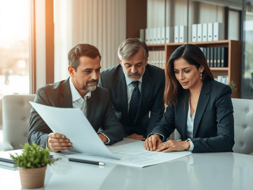Cliente consultando documentos de trabalho com advogado em escritório jurídico moderno para comprovar tempo de serviço no INSS.