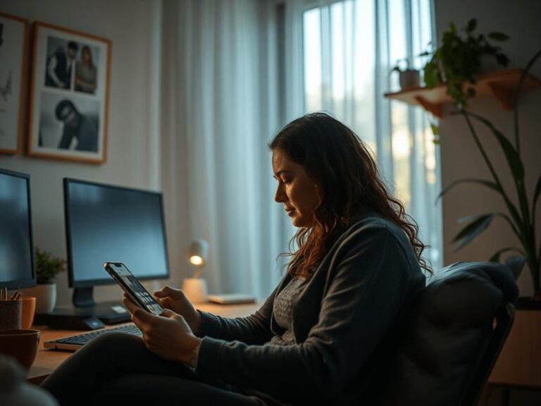 Como consultar o tempo de contribuição no Meu INSS? Usuário navegando no aplicativo Meu INSS em ambiente de home office.