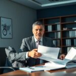 Advogado apresentando estratégias de elisão fiscal a empresário em escritório moderno com gráficos.