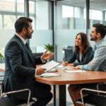Advogado informando empresários sobre holdings e suas vantagens em ambiente moderno