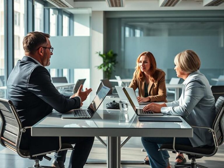 Sócios em reunião discutindo direitos e deveres para garantir a harmonia empresarial.
