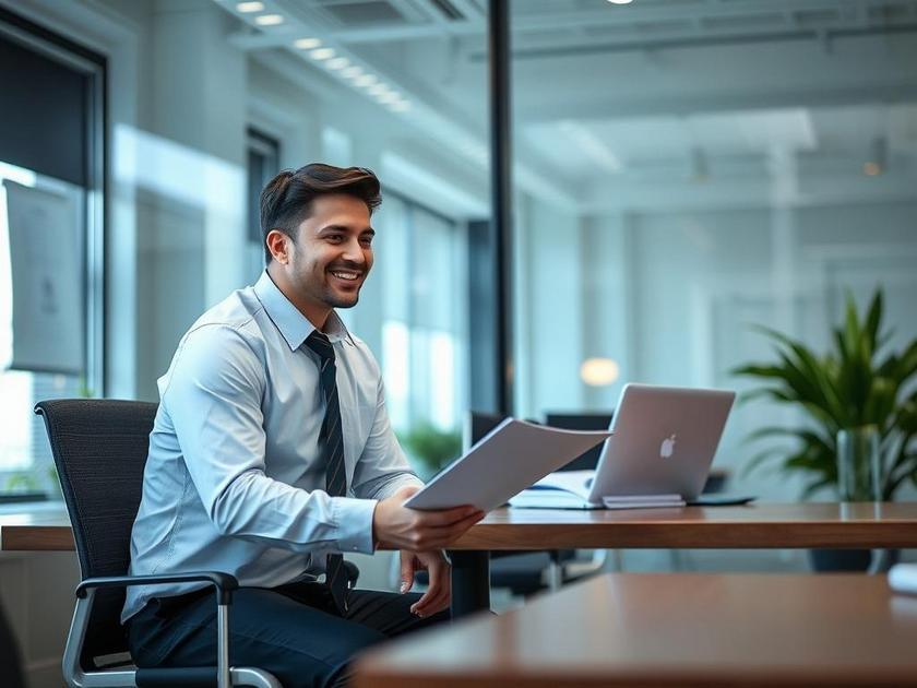Advogado consultando empresário jovem sobre proteção de marca da empresa em escritório moderno.