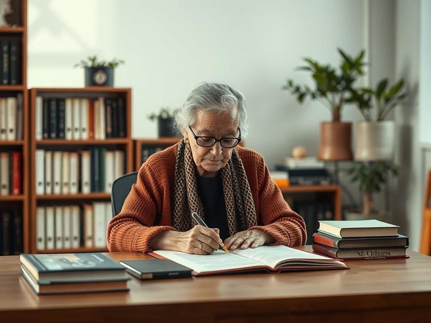 Pessoa idosa recebendo aconselhamento jurídico sobre superendividamento em escritório moderno.