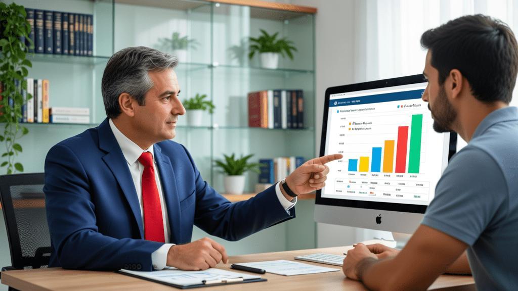 Advogado explicando o regime de lucro presumido a empreendedor em escritório moderno.